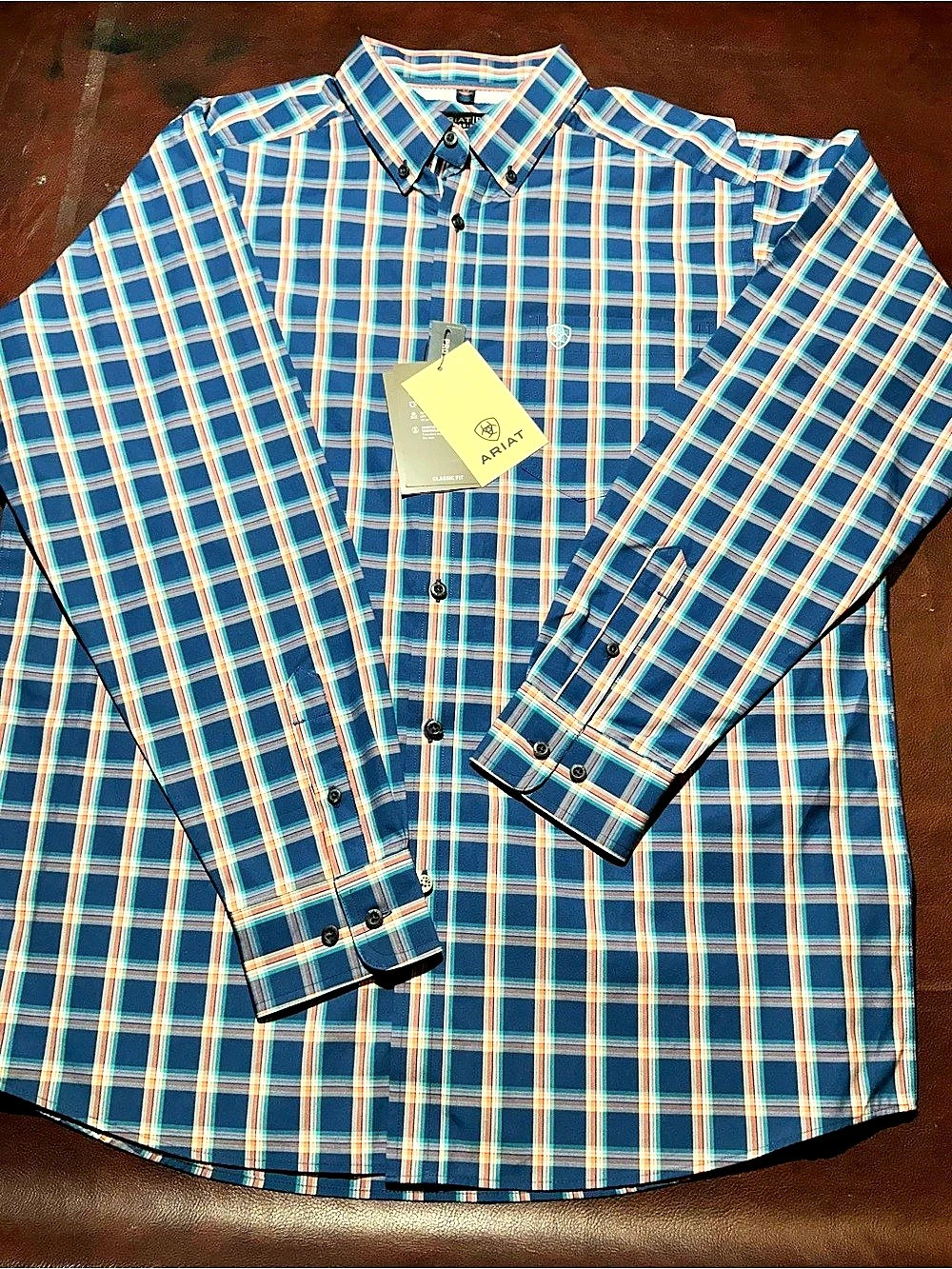 Ariat Pro Series Plaid Button Down Blue & Orange Medium NWT